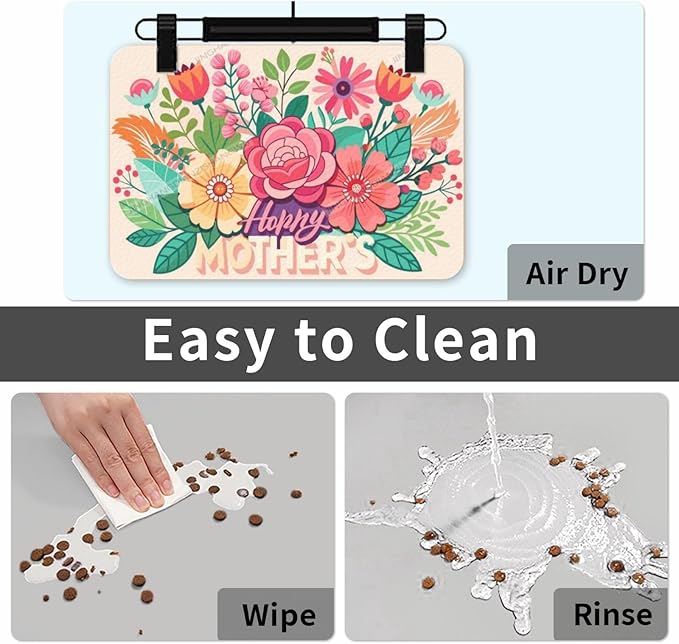 Pet Feeding Mat Happy Mother's Day Floral Gift Mom Bi Absorbent Pet Placemat for Food Water Bowl with Waterproof Rubber Backing 24x16In Quick Dry Water Dispenser Mat Dog Cat