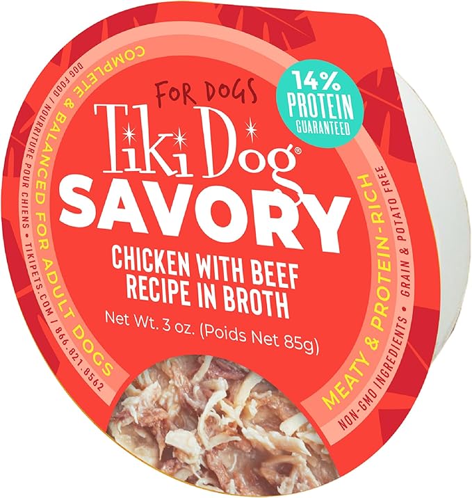 Tiki Dog® Savory Chicken with Beef Recipe in Broth, 3 oz Cup (4 Count)