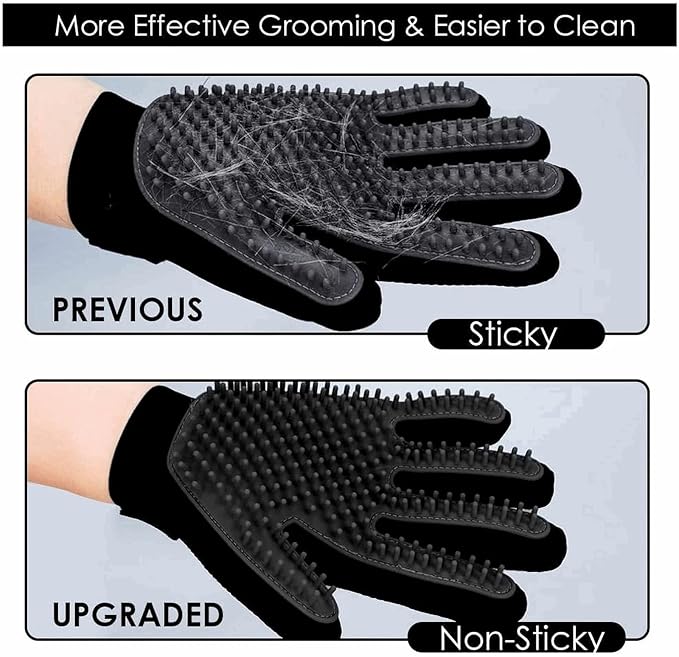 Premium Pet Grooming Gloves, Silicone Massage Brush for Dogs and Cats, Adjustable Size 9.13x6.77 Inch, Hair Removal and Bathing Tool (Black)