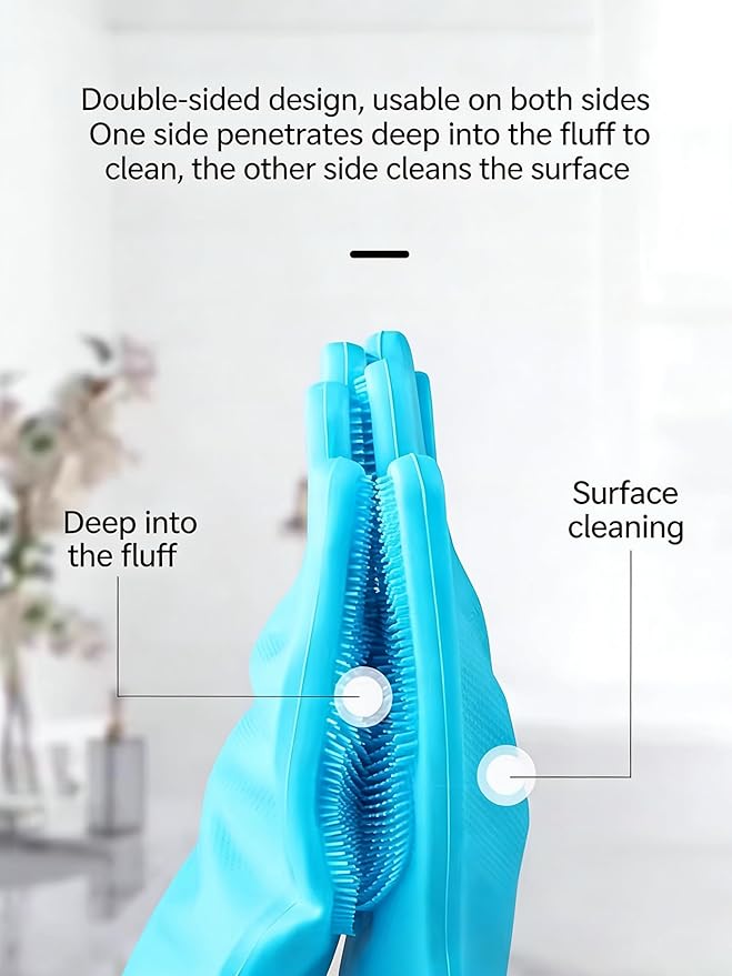 FurryGo Pet Grooming Gloves - Dog Washing Gloves with Bite-Resistant Long Sleeves Enhanced Five Finger Design for Bathing and Massaging Dogs and Cats, Blue