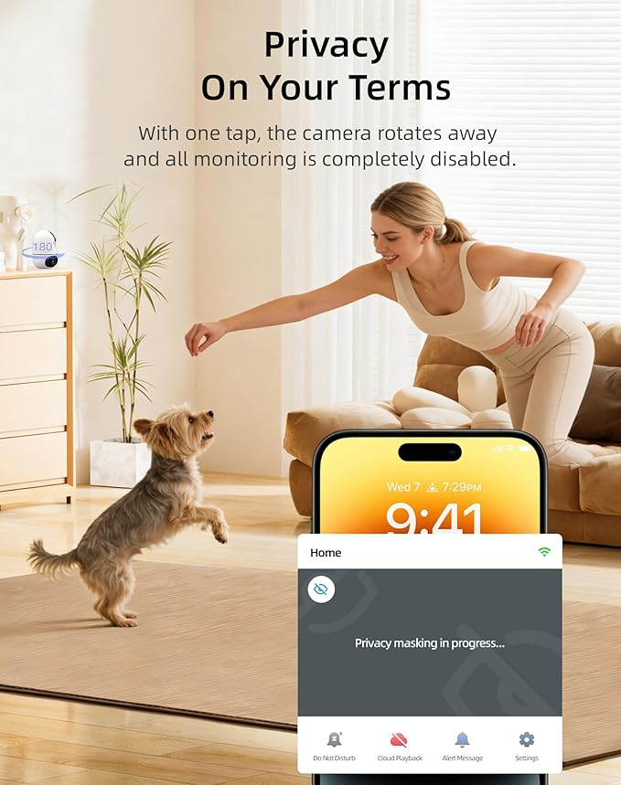 virtavo AI Pet Camera Indoor with Phone App for Dog, Cat & Puppy, 360° Dual-Lens with Auto Tracking & Pet Calling, No Subscription, Wi-Fi 6 (5GHz/2.4GHz), Alexa Compatible, Night Vision