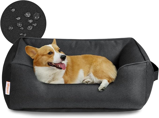 Miguel Waterproof Outdoor Dog Bed for Medium Small Dogs, Oxford Pet Bed Tough with Sides Easy Clean, All Weather Rectangle Puppy Bed with Removable Cover Bolster Bed Scratch Resistant, 30 inches