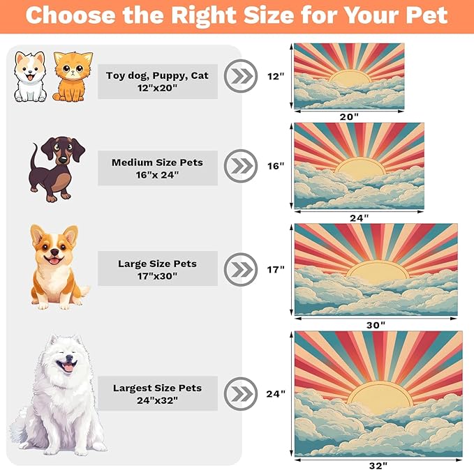 Sun Rainbow Dog Food Mat for Floors Absorbent, Quick Dry Water Dispenser Mat for Food, Water, Pet Supplies 12" x 20", Cloud