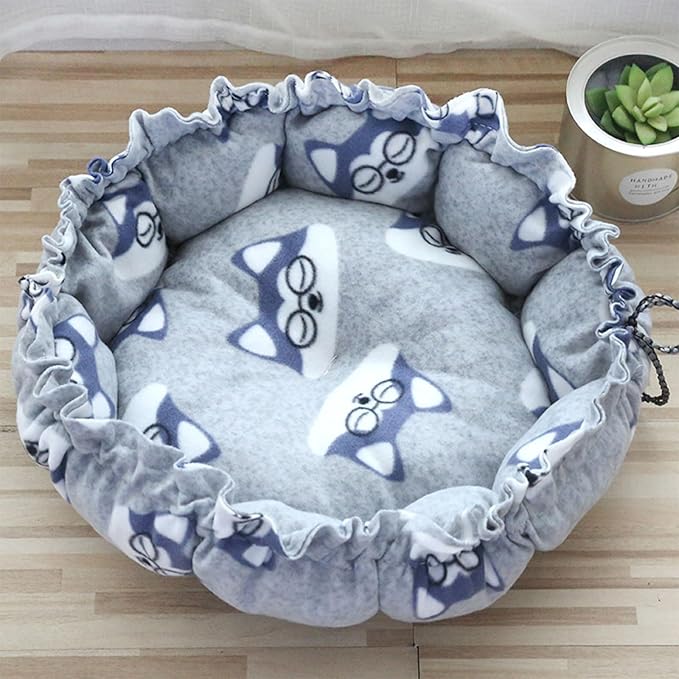 Round Bed Sleeping Dog Winter House Drawstring Design Pet Mat for Kitten Puppy Sleeping Supplies Sofa Plush Sofa on