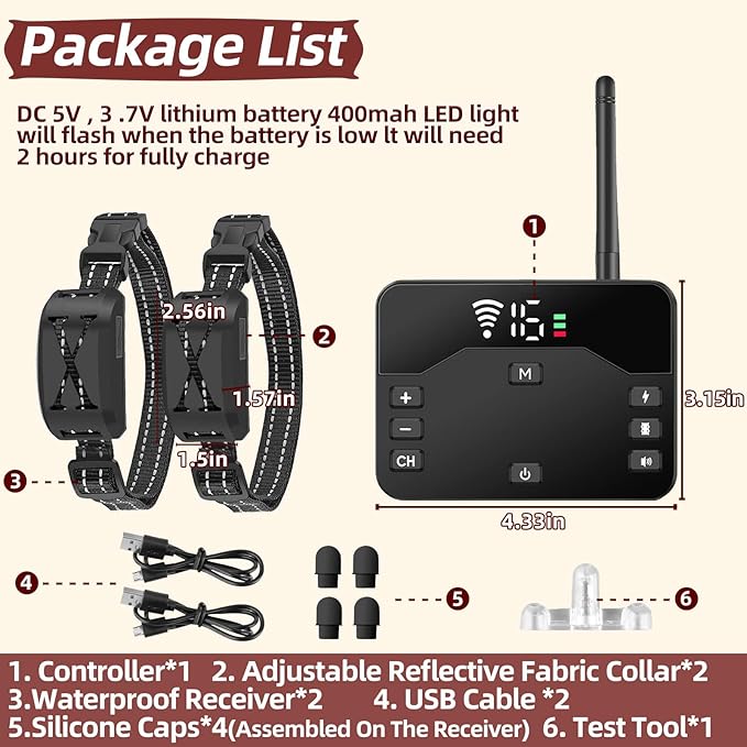 Wireless Dog Fence System for 2 Dogs, 2025 Upgraded 2-in-1 Electric Fence & Training Collar, Portable Perimeter Dog Collar with Remote Control, Waterproof, Adjustable Range up to 985 ft