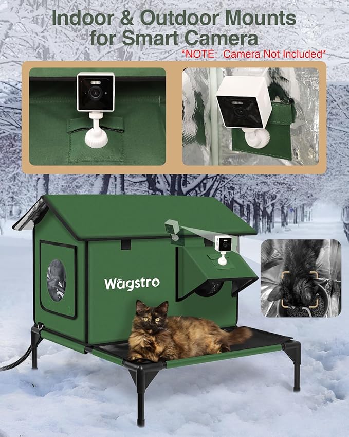 Large Heated Cat House for Outside with Dampless Deck, Highly Elevated, Exit-Only Door, Waterproof Insulated Outdoor Cat Shelter for Feral Stray Barn Cat