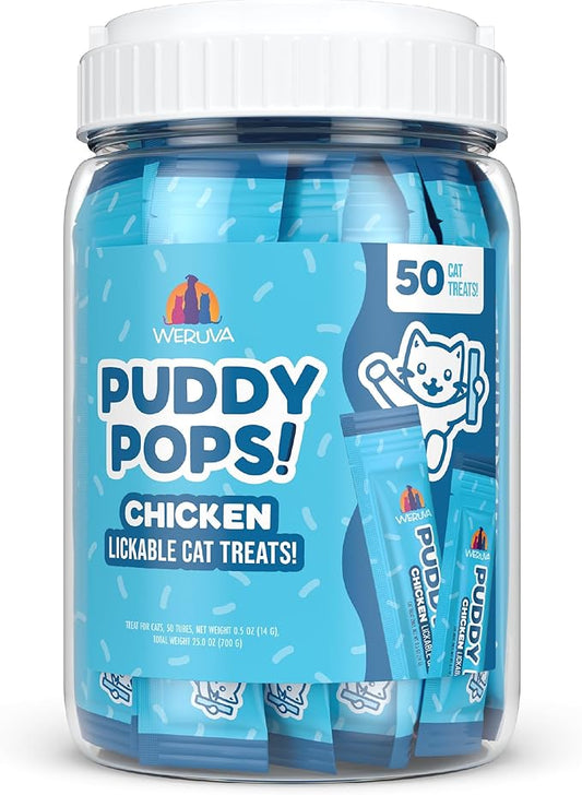 Weruva Puddy Pops, Chicken Lickable Cat Treats, 0.5oz Tube, Pack of 50
