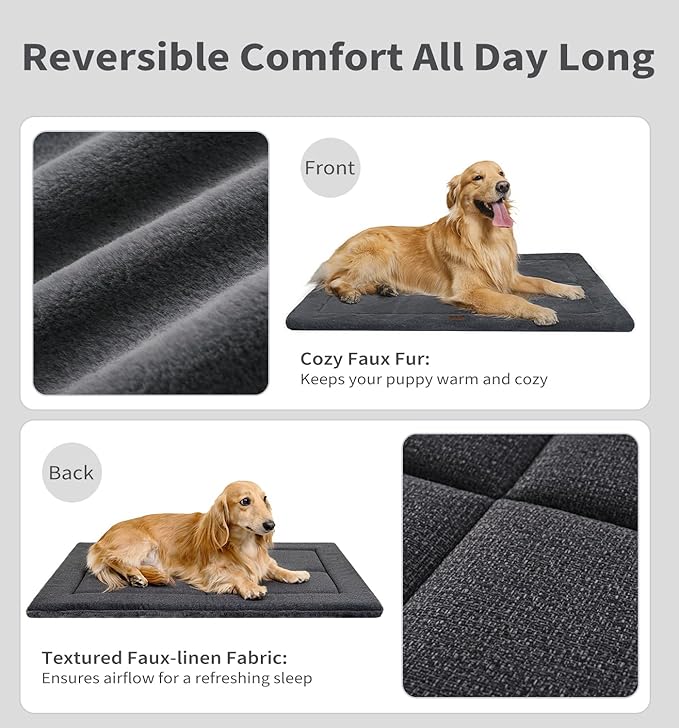 MADE 4 PETS Dog Crate Pad Bed for Small Dogs, Washable & Reversible, Anti-Slip Kennel Mat for Cozy Sleeping, Soft Fluffy Dog Bed for Indoor & Outdoor Use, 24"x18", Dark Gray