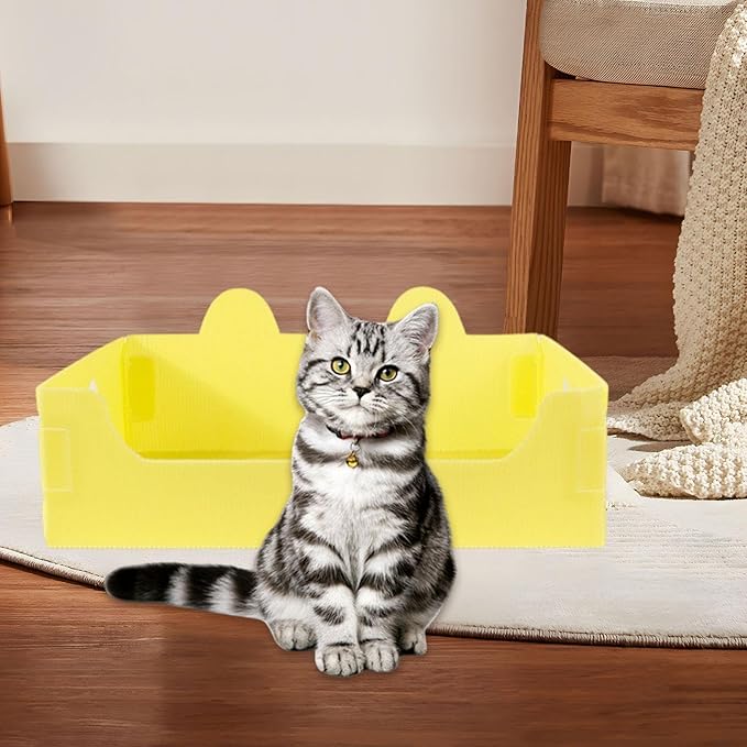 Cat Travel Toilet Large Capacity Open Litter Pan Potty for Indoor Cats Adorable Funny Design- Yellow