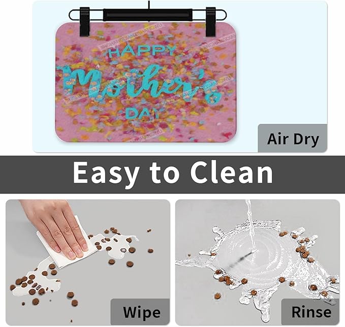 Dog Food Mat Dog Mat for Food and Water 18X12In Happy Mother's Day Floral Gift Mom Fc No Stains Cat Pet Feeding Mats Water Bowl for Messy Drinkers