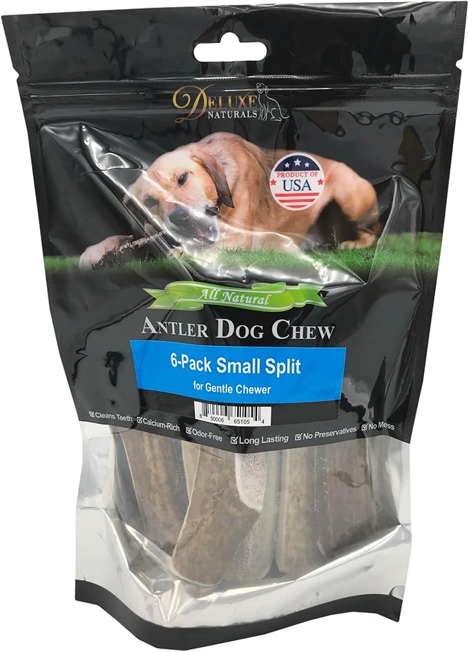 6-Pack Small Split Elk Antler Dog Chews (5 to 6.5+ in) – All Natural, Premium Grade A, Odor-Free, USA-Sourced – Long-Lasting Dental Treats for Toy and Small Dogs Under 15 lbs