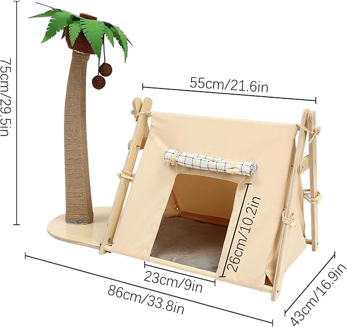 Coconut Tree Cat Tree Cat Scratching Post with Jute Rope for Indoor Cats Cozy Tent House and Hanging Balls for Kittens