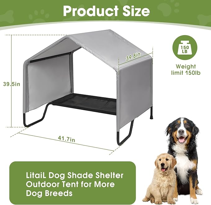 42" Large Outdoor Dog House for All Breeds Dogs, Waterproof & Snowproof 600D Oxford Dog House Featuring Elevated Dogs Bed, Pet Canopy Tent for Doggie, Cats, Small Animals, Grey