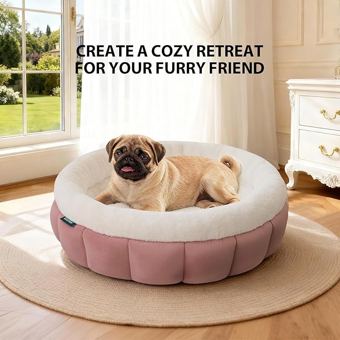 BALANCE Cat Beds for Indoor Cats, Washable Round Cat Bed, Cute Kitten Bed with Anti-Slip Bottom for Kitty and Puppy, 23 Inches, Mellow Rose
