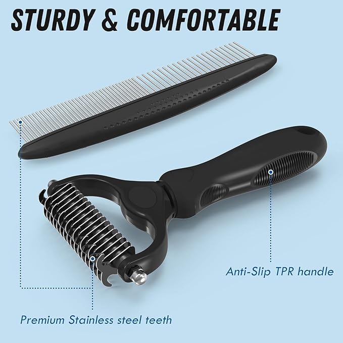 Pet Grooming Brush and Metal Comb,Cat Undercoat Rake for Dogs Grooming Supplies Dematting Deshedding for Shedding,Deshedder Brush Dogs Shedding Tool for Long Matted Haired Pets