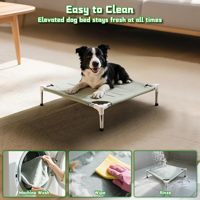 Makerfire Elevated Dog Bed, Indoor/Outdoor Raised Dog Cot for Small Dogs, Detachable Pet Bed with Non-Slip Feet, Polyester Cotton (19.5'' L x 19.5'' W x 6.4" H)