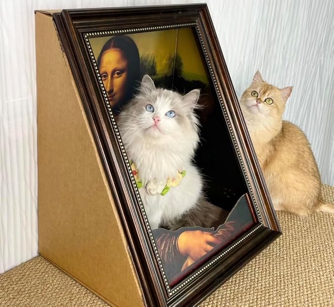 Mona Lisa Cat Bed, Wooden Frame Design, Dimensions: 17x20.5x13.4 inches, Suitable for Small and Medium-Sized Cats, a for pet Cats.