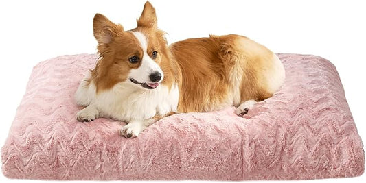 EHEYCIGA Washable Large Dog Bed for Crate 35x23 Inch, Reversible Kennel Pad for Dogs Weight Up to 45 lbs, Plush and Comfy Pet Sleeping Mat, Pink