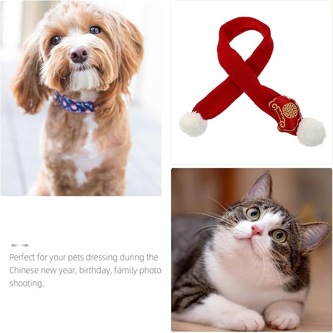 Festive Pet Scarf Cotton New Year Bandana Red M for Dogs and Puppies Chinese Style Holiday Pet Supplies