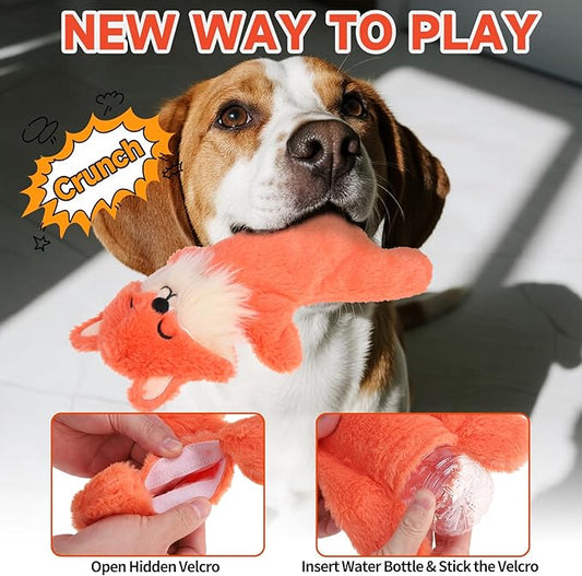 Mihachi No Stuffing Crinkle Dog Toys,2-in-1 Holds Water Bottles-Cruncher with Puncture Resistant Squeaker, Dog Squeak Toys Plush Dogs Chew Toy for Small Medium Large Breed Chewer, Fox