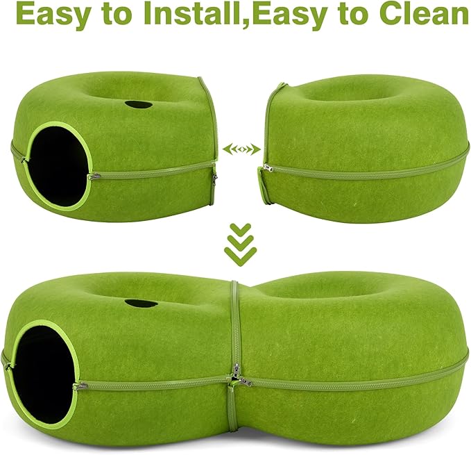 8-Shaped Large Cat Tunnel Bed for Indoor Cats, Infinite Circulation Peekaboo Cat Cave with 12 Toy Balls, Cat Donut Tunnel for Cats up to 30 Pounds (Green, L(38x24x11))