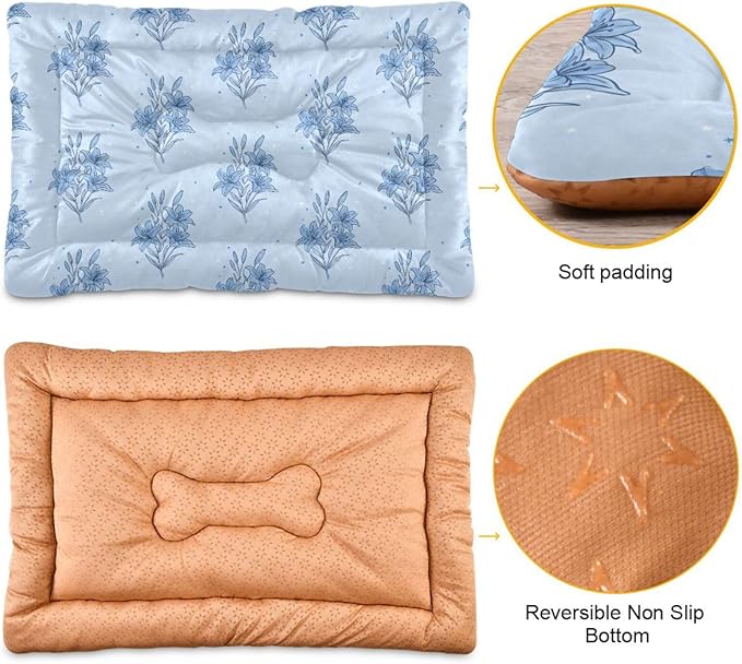 Dog Bed for Crate Washable Pet Sleep Pad, Floral Print Kennel Mat with Non-Slip Bottom, Soft Fluffy Supplies Pet for Dogs and Cats (36x24 inch)