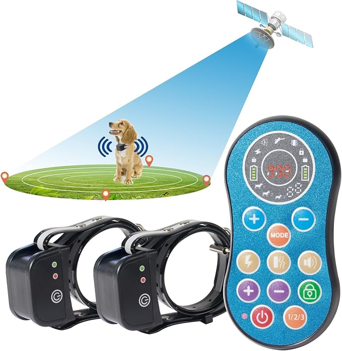 DOTSTAR Dog Wireless Fence Pet Training Collar GPS Electric System, Wireless Dog Fence Adjustable Range 50-990 Feet, Wireless Charging Dog Fence, Fully Sealed Waterproof Collar Receiver