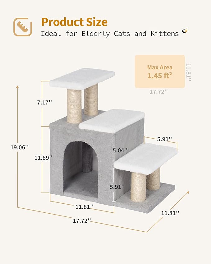 3-in-1 Cat Stairs for High Bed Couch, Multifunctional, Dog Steps for Small Doggie Pet Rabbits, Beige, Medium
