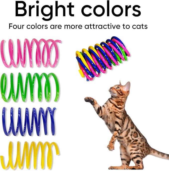 AGYM Cat Spring Toys, 24 Pack Cat Spiral Springs for Indoor Cats, Colorful & Durable Plastic Spring Coils Attract to Swat, Bite, Hunt, Interactive Toys for Kittens
