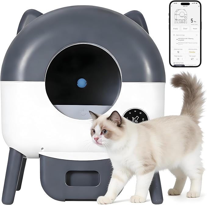 Self Cleaning Litter Box, Extra Large Capacity Automatic Cat Litter Box Self Cleaning for Cats, Electric Cat Litters Box, App Control, Triple Safety Protection, Low Noise, for Multicat Households