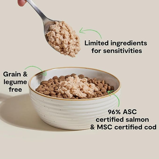 Open Farm, Canned Cat Food Topper, Silky Mousse Made with 95% Responsibly Sourced Icelandic Fish, Grain & Legume Free, Salmon & Cod Recipe, 3.17oz Cans (Pack of 17)