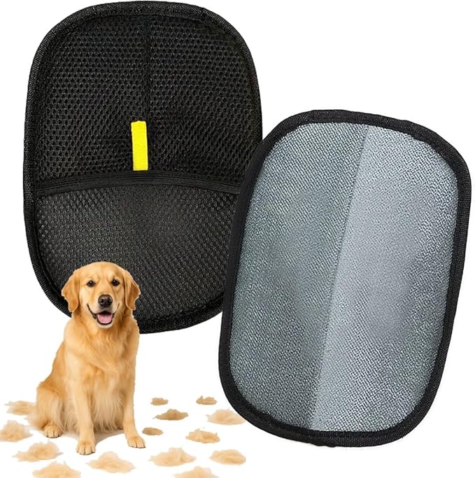 Pet Grooming Gloves 2-Pack, Double-Sided Deshedding & Bathing Gloves for Dogs & Cats, Reusable Hair Remover for Brushing, Washing & Daily Grooming, Works on All Coat Types