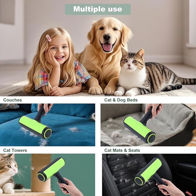 Pet Hair Remover, Resurable Lint Roller for Pet Hair, Cat and Dog Hair Remover for Furniture, Couch, Carpet, Clothing and Bedding - Portable, Multi-Surface Fur Removal Tool