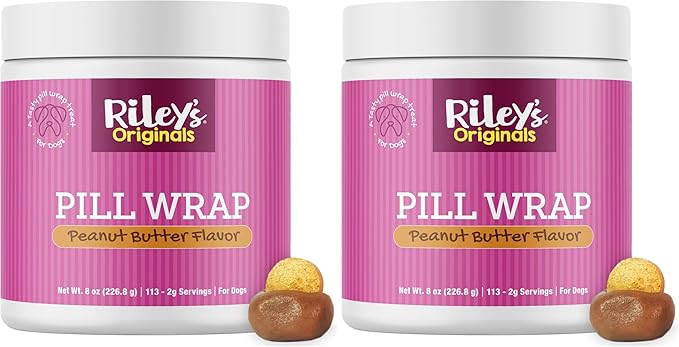 Riley's Pill Wrap for Dogs - Delicious Peanut Butter Flavored Pill Paste for Dogs - Wrap Pills, Capsules, Tablets in a Pocket or Pouch to Mask The Taste & Make Pill Time Easy - 8 oz (Pack of 2)