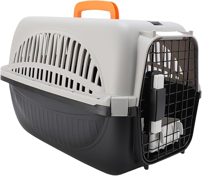 AYNEFY Dog Travel Supplies Easy to Assemble Portable Dog Carrier with Ample Space and Excellent Ventilation for Outdoor Travel and Vet Visits Plastic Pet Carrier (Black)