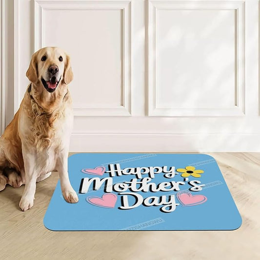 Dog Food Mats for Floors Happy Mother's Day Floral Gift Mom Dk Absorbent Pet Cat Food Mat Quick Dry Dog Bowl Mats for Water Pet Supplies 18X12In