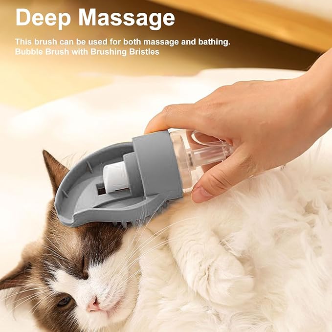 Pet Bath Brush, Soft Bristles, 17.7cm, Cat Grooming Comb, Ergonomic Handle Brush, Portable & Lightweight, for Shower, Bathing, Shedding, Dogs, Cats, Bathroom