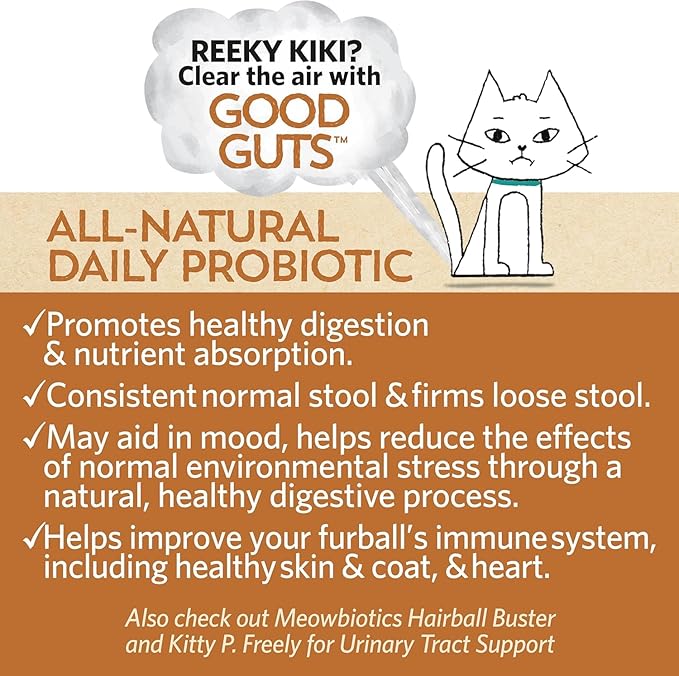 Meowbiotics Cat Probiotic Supplement – Digestive Health, Immune Support & Hairball Relief with Good Guts and Hairball Buster Variety Pack – Food Topper Supplement – Made in USA – 30-Day Supply Each