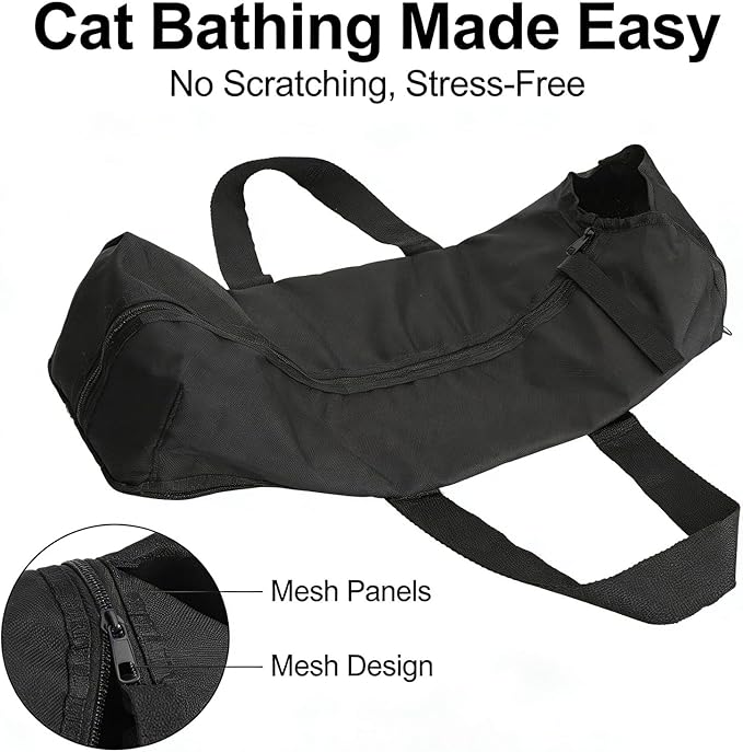 Cat Grooming Bathing Restraint Bag, No Scratching Pet Shower Bath Bag, 49x26 cm, Durable Mesh Panels - Safe Nail Clipping, Portable Design, Suitable for Cat Washing and Vet Visit