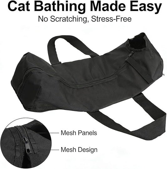 Cat Grooming Bathing Restraint Bag, No Scratching Pet Shower Bath Bag, 49x26 cm, Durable Mesh Panels - Safe Nail Clipping, Portable Design, Suitable for Cat Washing and Vet Visit