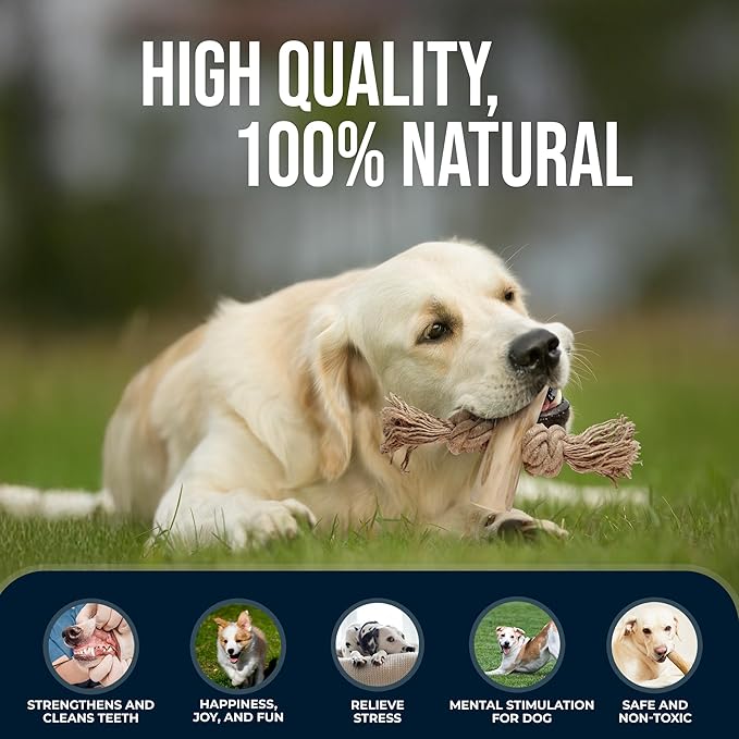 2 Pack Coffee Wood Tug for Dogs, Medium Toys Made of Real Coffee Wood and Hemp Rope - 100% Natural - Dogwood Chew Stick, Stress Relief, Training and Rewards