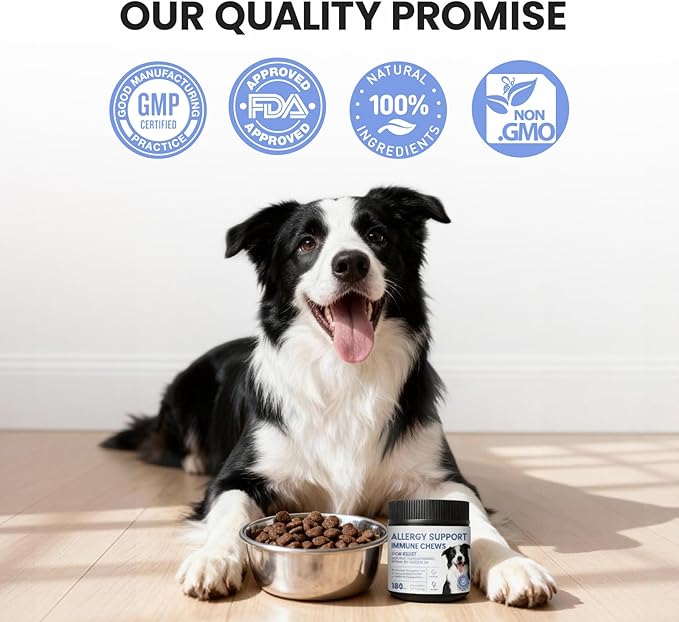 Dog Allergy Skin Relief Chews for Hotspot & Dry Skin, Itchy Skin Relief Supplement for Dog Paw Licking, Anti-Itch Soft Chews with Colostrum-Fish Oil-Probiotic to Boost Immune System 180ct