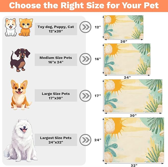 Tropical Coast Dog Food Mat for Floors Absorbent Dog Bowl Mat for Food and Water Dispenser Quick Dry Cat Food Placemat Pet Supplies 24" x 32", Boho Sun