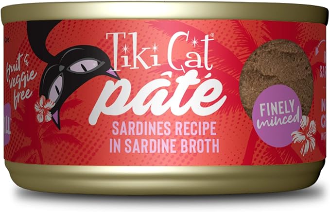 Tiki Cat Grill Pâté, Sardines, High-Protein and 100% Non-GMO Ingredients, Wet Finely Minced Cat Food for All Life Stages, 2.8 oz. Cans (Pack of 12)