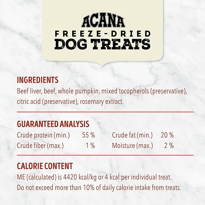 ACANA Singles Grain Free Dog Treats Limited Ingredients & Freeze-Dried Beef & Pumpkin 3.25oz Bag