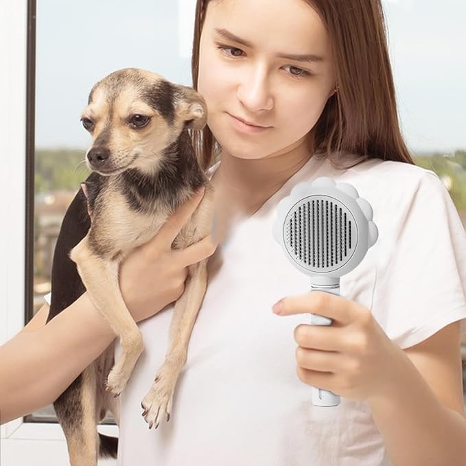 Pet Spray Hair Removal Comb, Dogs and Cats to Remove Tangled and Loose Hair, Self Cleaning Cat Grooming Brush for Massage, Deshedding Dog Brush for Pets Cats Dogs (white)