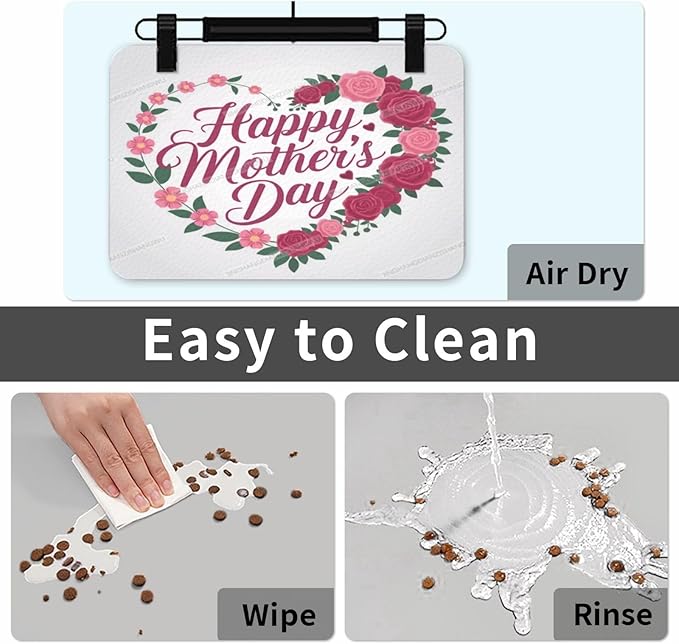 Dog Food Mat Happy Mother's Day Floral Gift for Mom Rose Absorbent Water Bowl Mats Cat Pet Feeding Placemats 24x16In