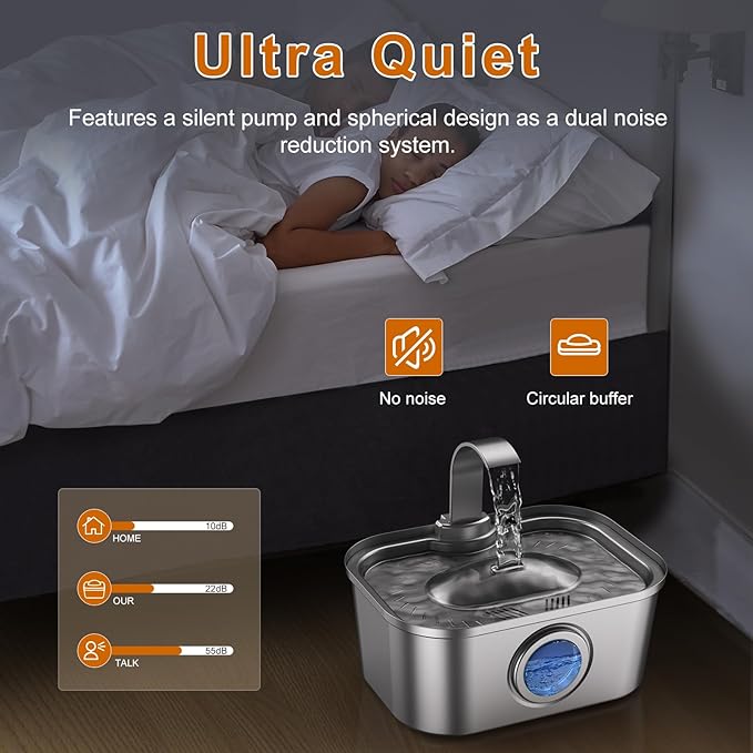 Bobo&Dragon Cat Water Fountain Stainless Steel, 124oz/3.5L Cat Drinking Fountain, Automatic Dog Water Dispenser Indoor, Water Bowl for Cats Dogs Pets Built-in 4+4 Replacement Filters