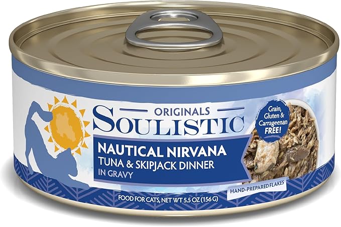 Soulistic Originals, Nautical Nirvana Tuna and Skipjack Dinner in Gravy, 5.5oz Can, Pack of 8