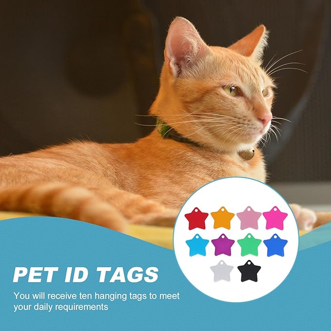 10pcs Colorful Pet Id Tags Dog Collar Pendants Aluminum Star-Shaped Hanging Nameplates for Dogs and Cats Prevent Lost Pet Supplies Random Color